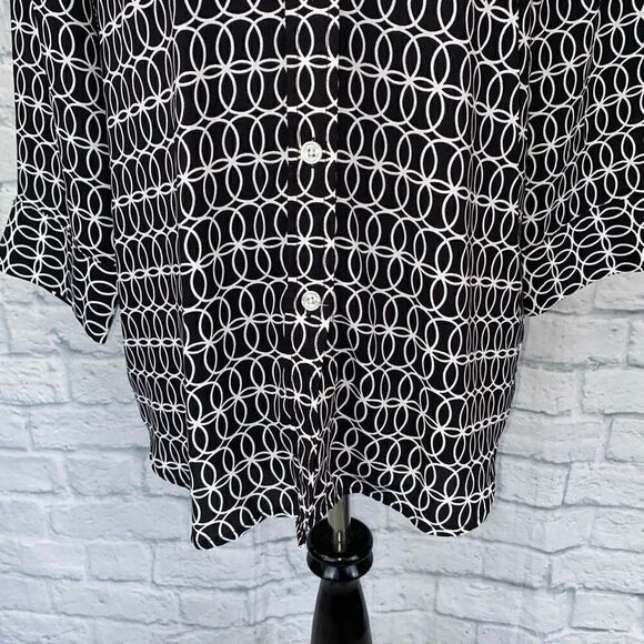 Blair button down 3/4 sleeve print top black & white sz medium women - Picture 2 of 10